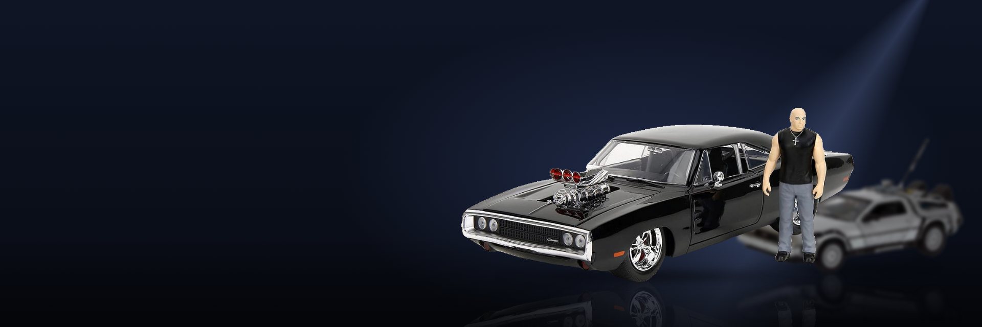 Dodge Charger do Dom e DeLorean em miniatura